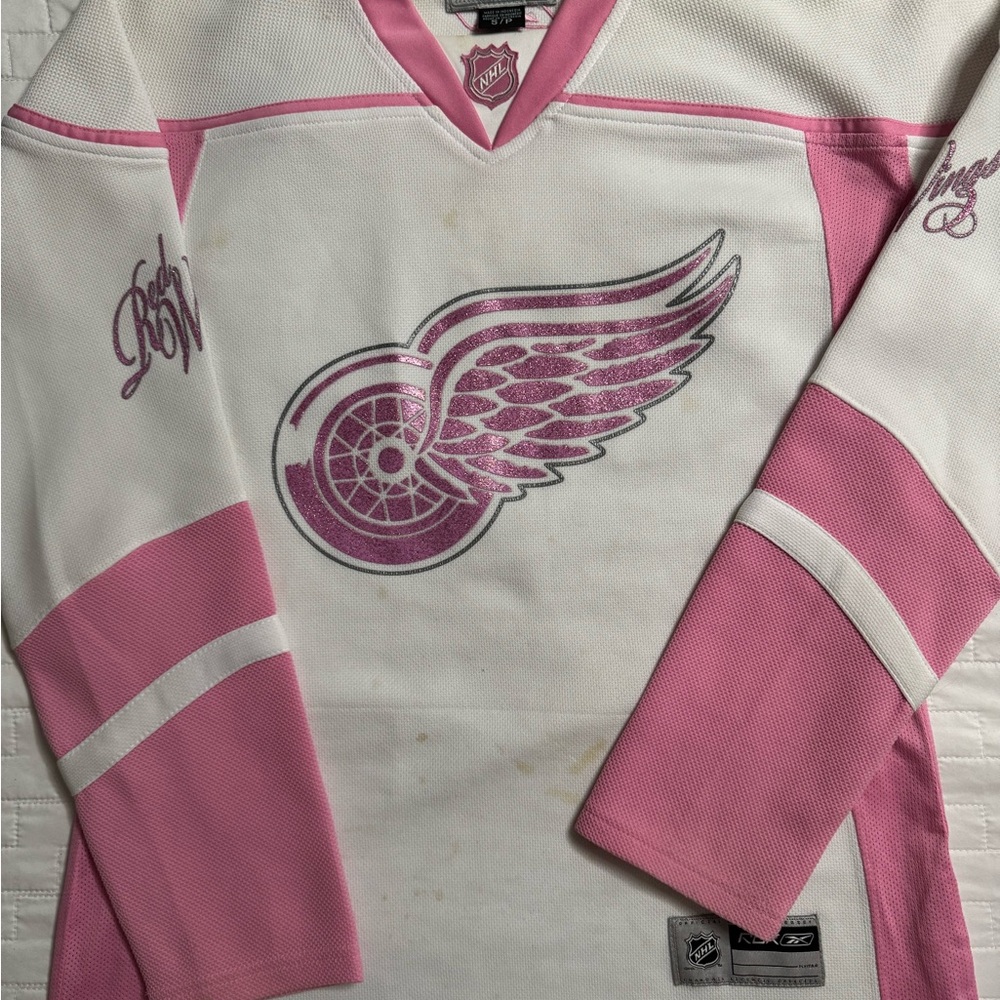 Adidas Kids Pink and White Detroit Red Wings Hockey Jersey
